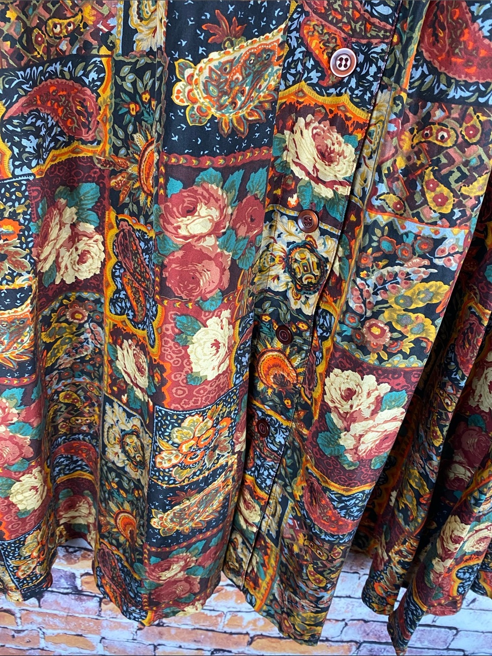 Vintage 100% Silk Patchwork Floral Multi Colour Boho Midi Skirt Sz M - Picture 5 of 11